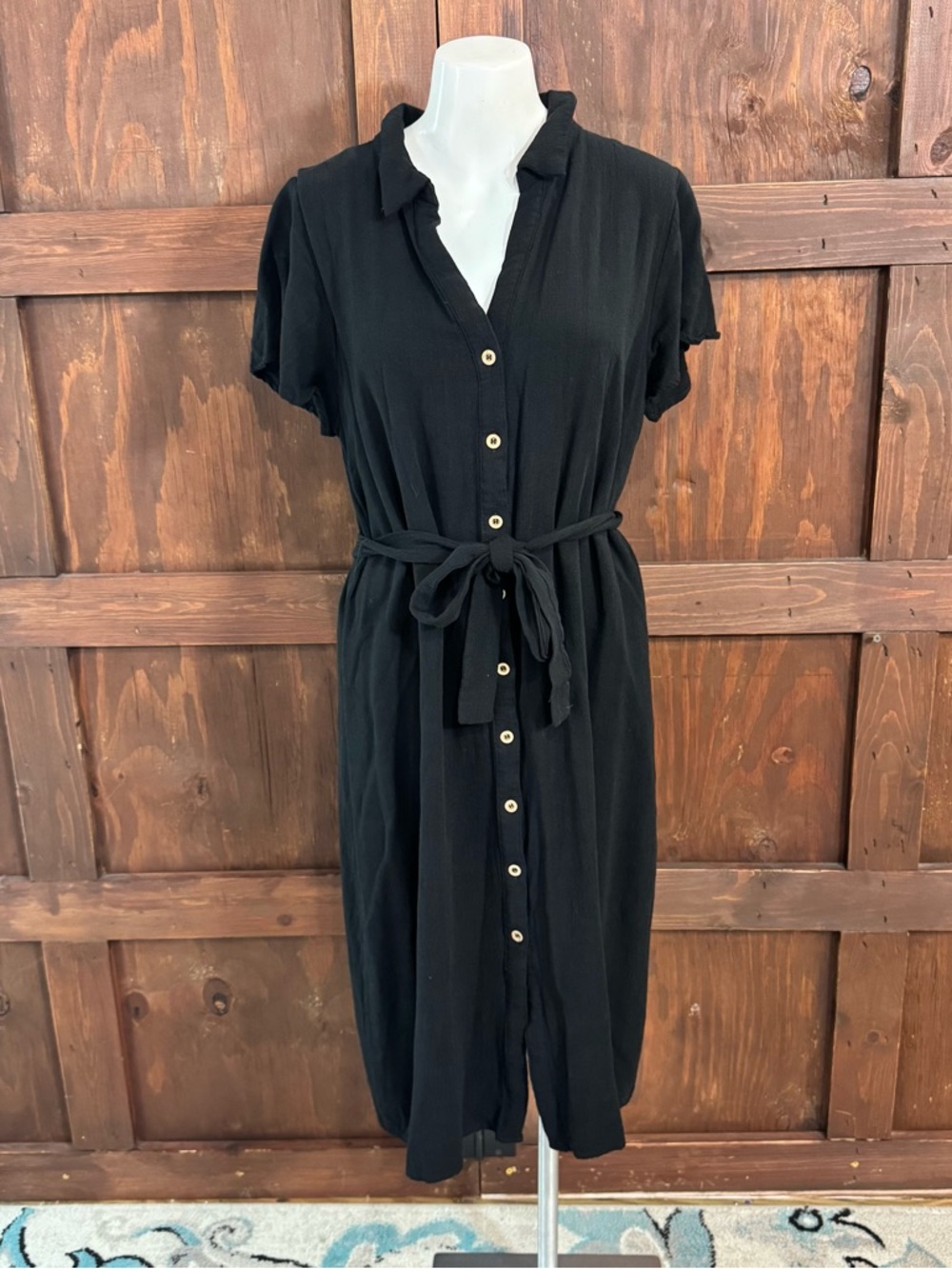 Lulu's Black Button-Front Tie-Waist Midi Dress
